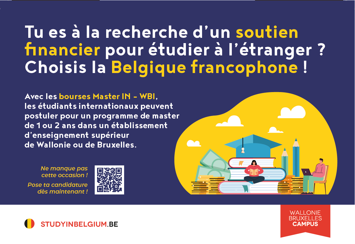 Bourses Master IN – WBI （ベルギー・フランス語圏の高等教育機関での修士号取得のための留学奨学金）